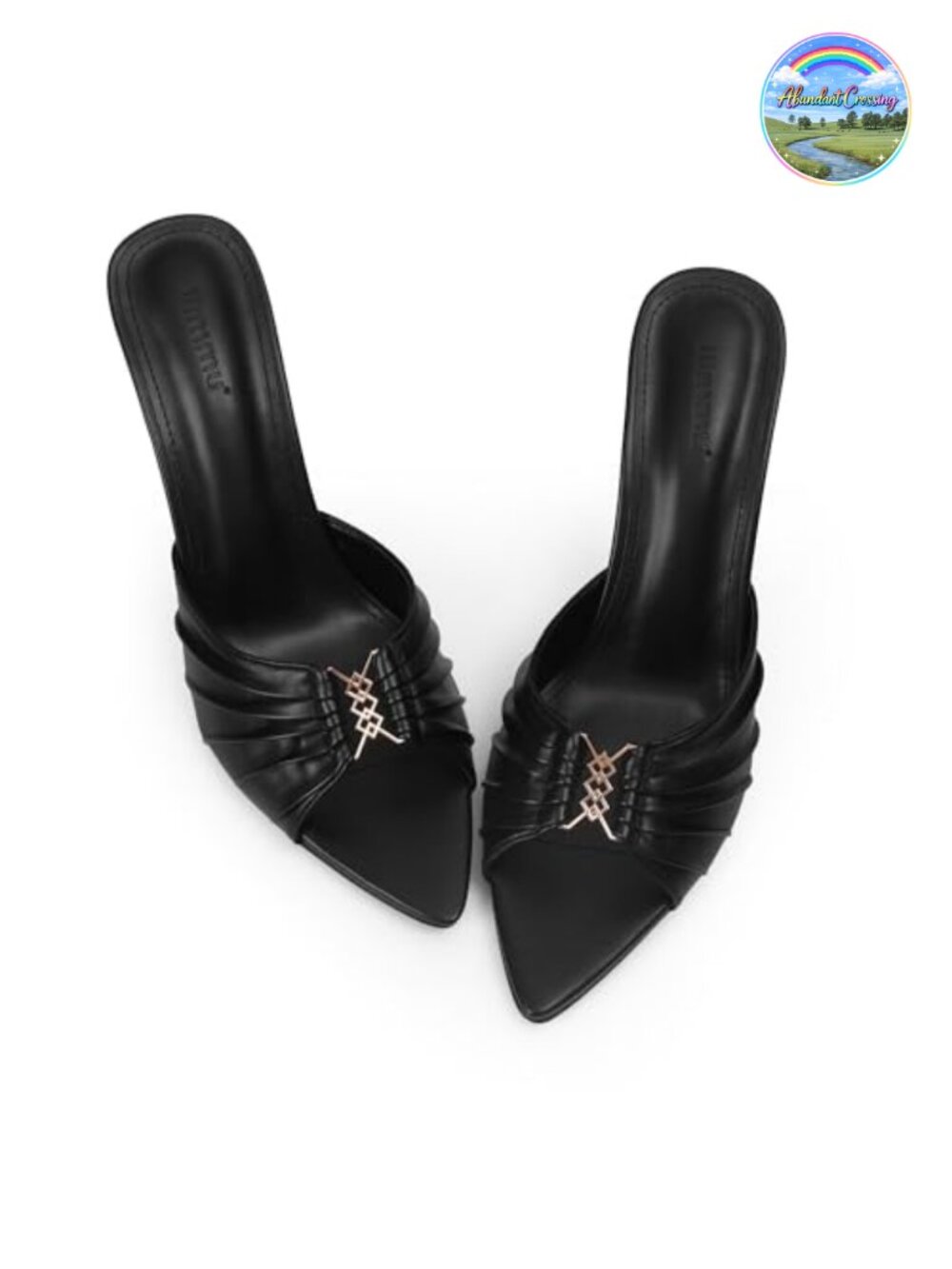 Pointed Peep-Toe Mule Heels Faux Leather Stiletto 3.5 Inch Slip On